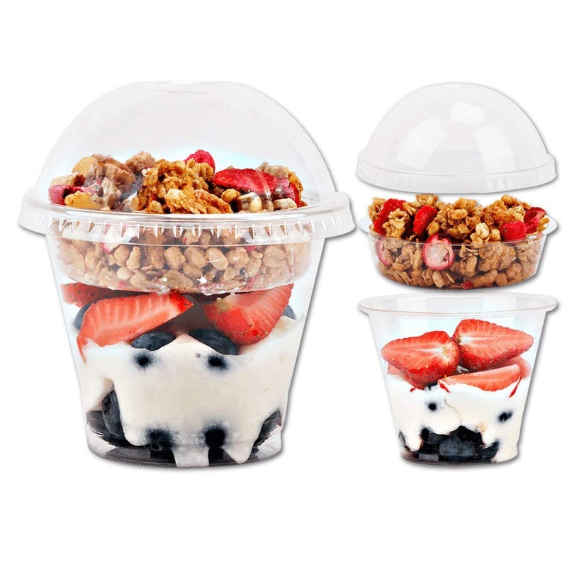 Aatriet 9 oz Clear Plastic Parfait Cups with Insert and Dome Lids No Hole - (50 Sets) Yogurt Fruit Parfait Cups for Kids  for Dips and Veggies  Take Away Breakfast and Snacks. No Leaking - Image 1