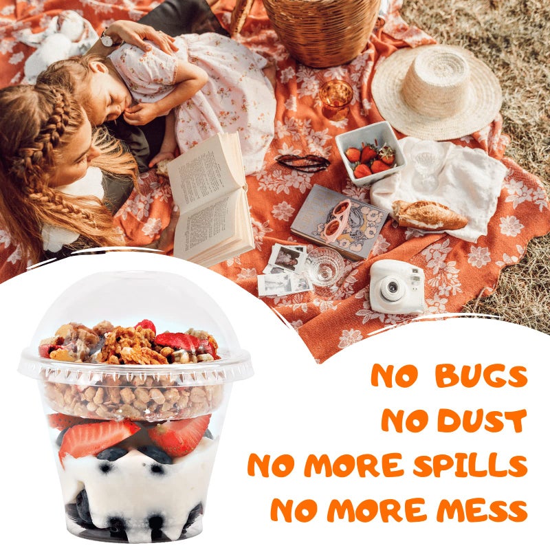 Aatriet 9 oz Clear Plastic Parfait Cups with Insert and Dome Lids No Hole - (50 Sets) Yogurt Fruit Parfait Cups for Kids  for Dips and Veggies  Take Away Breakfast and Snacks. No Leaking - Image 4