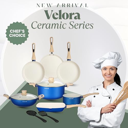COOKAID Cookware Set Non Stick | 11Pcs Set - Kadhai & Casserole with Lid, 2Fry Pan, Toasting Pan, Saucepan & Dosa Tawa with 2Pcs Nylon Tool | Gas & Induction Compatible | Velora - RV Blue - Image 4