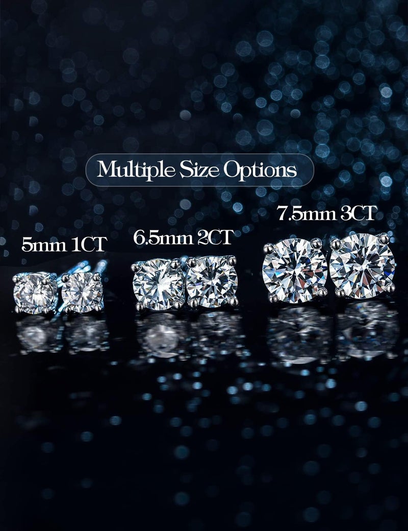 IMOLOVE Imitation Moissanite Stud Earrings with 1CT D Color Round Cut Lab Created Moissanite Earrings Trendy Earrings for Women Men-1 - Image 4