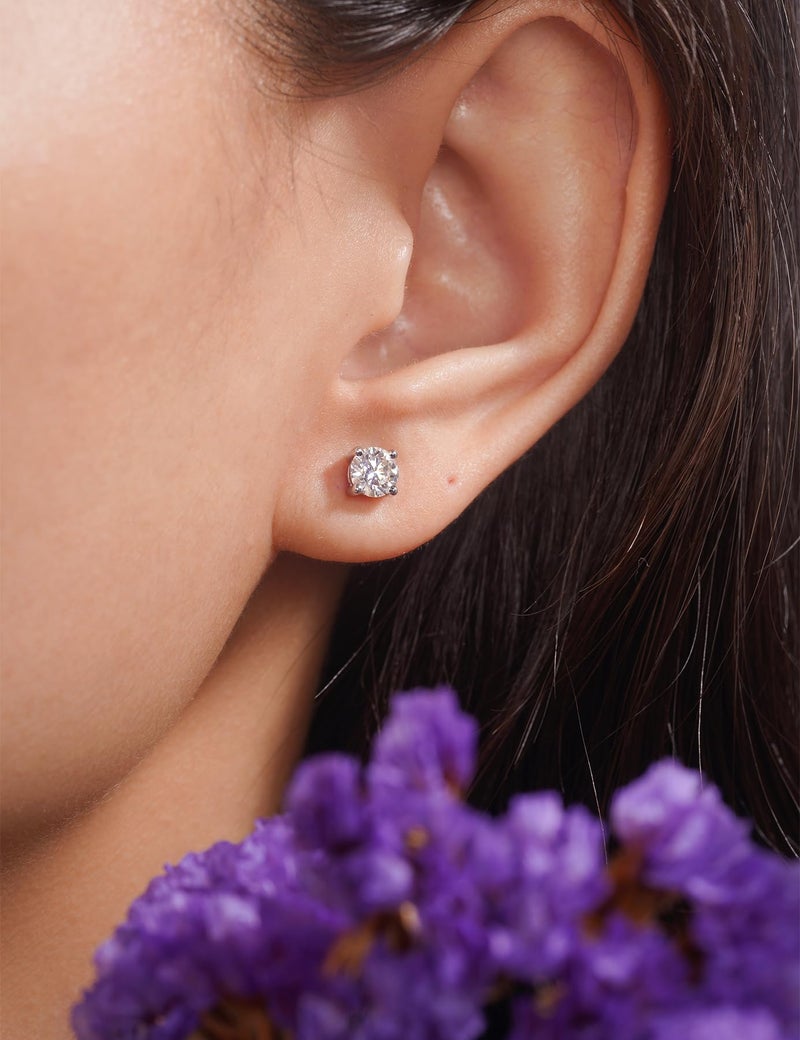 IMOLOVE Imitation Moissanite Stud Earrings with 1CT D Color Round Cut Lab Created Moissanite Earrings Trendy Earrings for Women Men-1 - Image 3