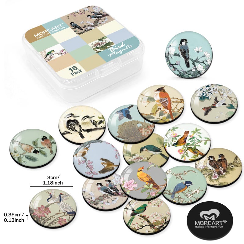 MORCART 16PCS Bird Fridge Magnets, Cute Decoration for Refrigerator Locker Whiteboard Decorative Magnetic Board Cabinets Classroom Office Cubicle - Image 2