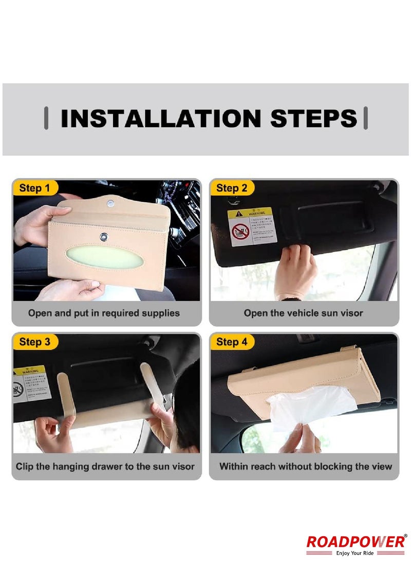 RoadPower Visor Tissue Holder Hanging  For Car Napkin Paper  For Seat Back And Sun Visor Beige  - Image 4