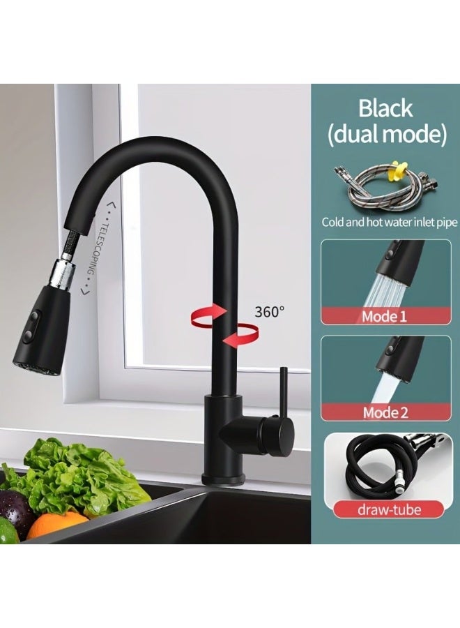 خلاط صنابير حوض المطبخ مع بخاخ قابلل للسحب للخارج، خلاط صنابير بتصميم قوس مرتفع مع وضع رش مزدوج، ذراع بمقبض واحد مع تركيبات ، بلون أسود، M22136B - Image 4