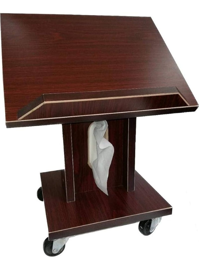 The distinctive wooden Quran holder with smooth wheels and a tissue slot is practical, easy to use and lightweight to carry. A specific and total height of 40 cm. Multi-use. It can be used to read the Holy Quran, school books and other books. It is light and easy to move and can be placed in the mosque, home and elsewhere. - Image 3
