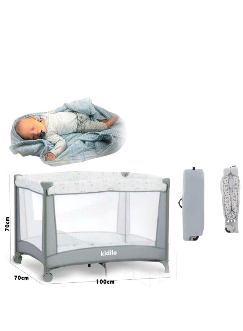 كيديليو سرير أطفال محمول قابل للطي للسفر، سرير أطفال مريح في ساحة اللعب مع مرتبة ناعمة وجدران شبكية قابلة للتهوية وحقيبة حمل - Image 2