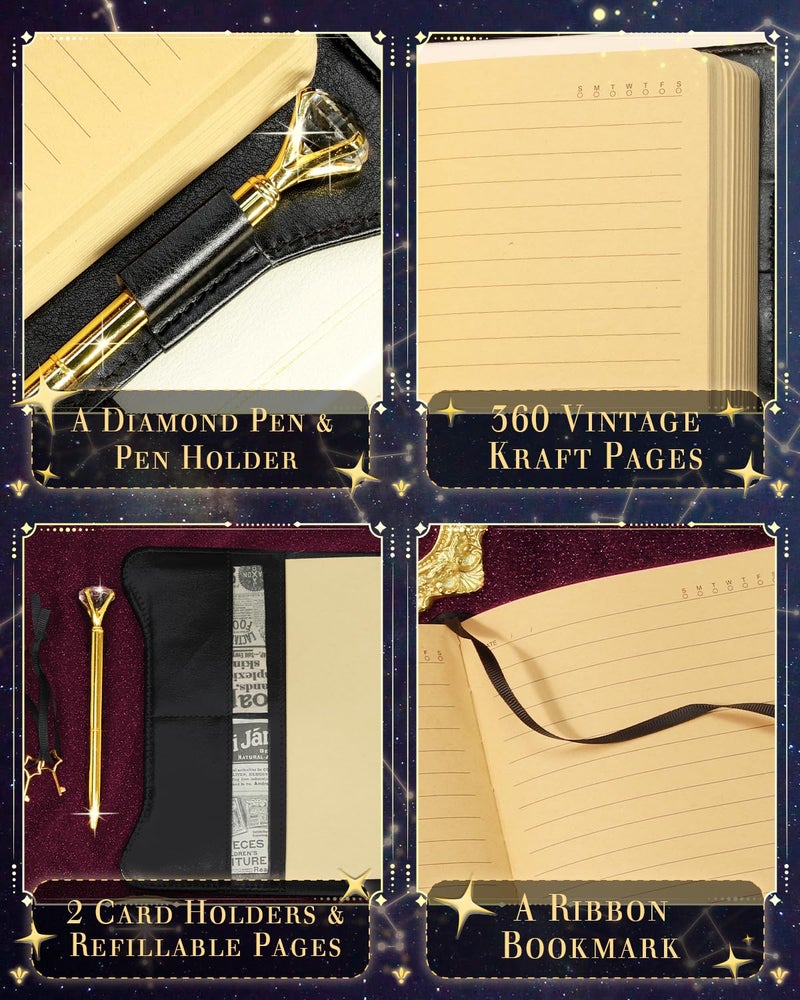 hi!SCI Diary with Lock and Keys for Girls and Women, Locking Diary for Gift Ideas with Gift Box and Pen and Bookmark, Journal for Women with 360 Kraft Pages, B6 Refillable Notebook with Lock for Writing (Black) - Image 4