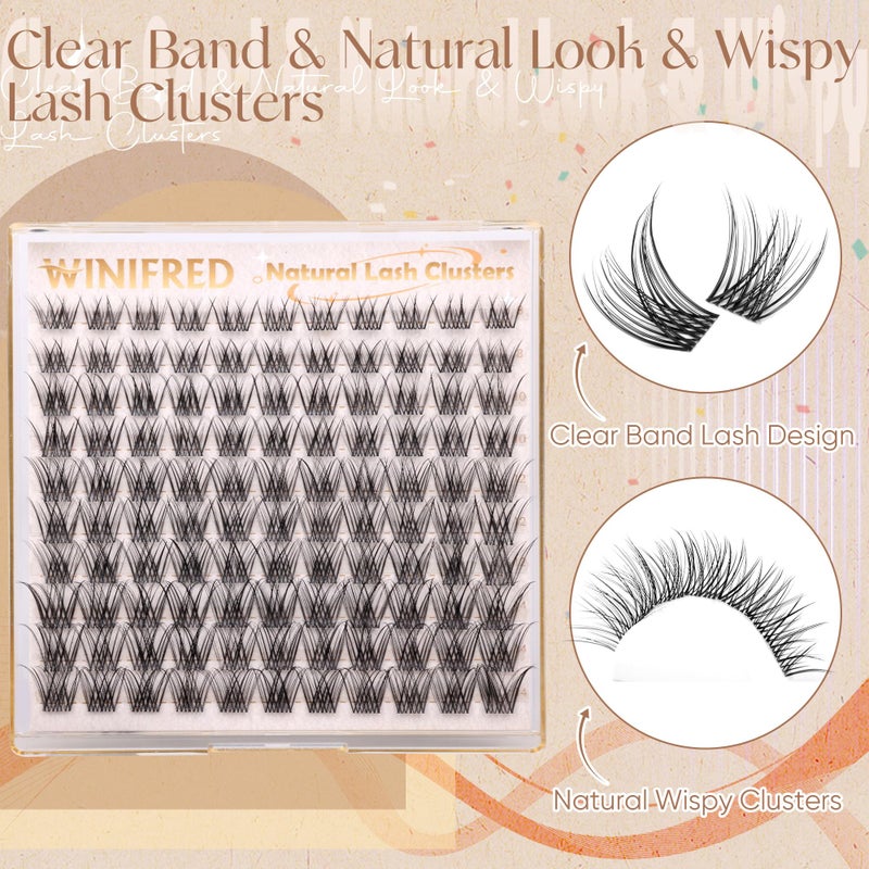 Winifred Natural Lash Clusters Clear Band Eyelash Clusters Wispy Lashes Clusters 8-14mm Cluster Eyelash Extensions C Curvature Individual Lashes DIY Lash Extension Natural Look by Winifred - Image 2