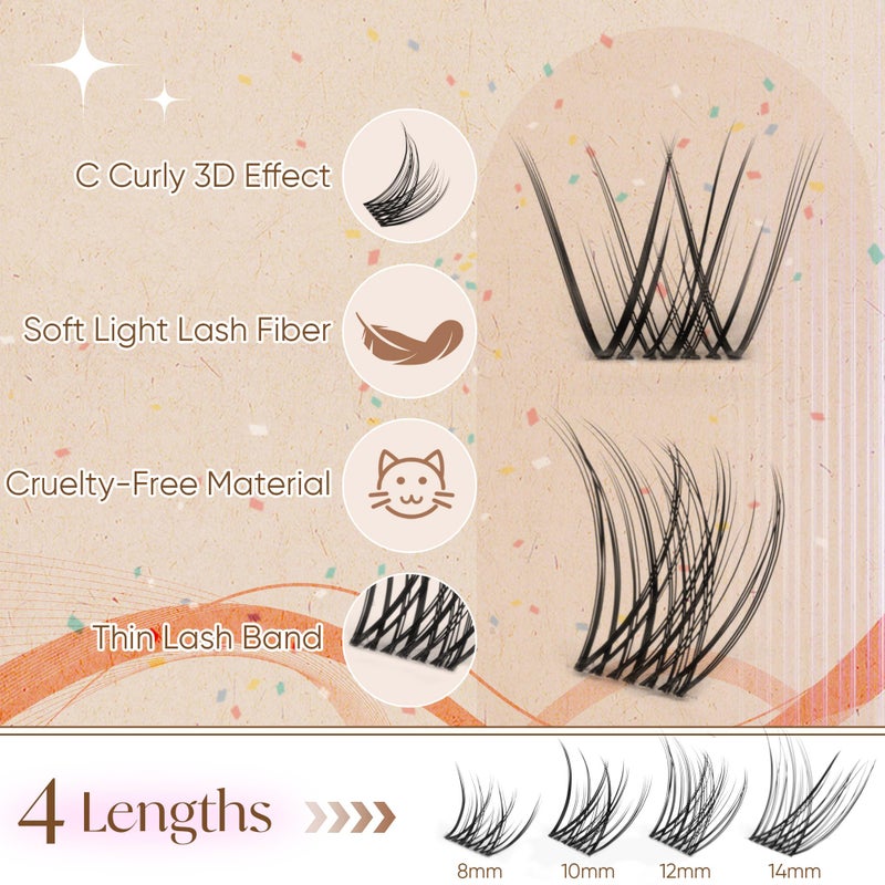 Winifred Natural Lash Clusters Clear Band Eyelash Clusters Wispy Lashes Clusters 8-14mm Cluster Eyelash Extensions C Curvature Individual Lashes DIY Lash Extension Natural Look by Winifred - Image 3