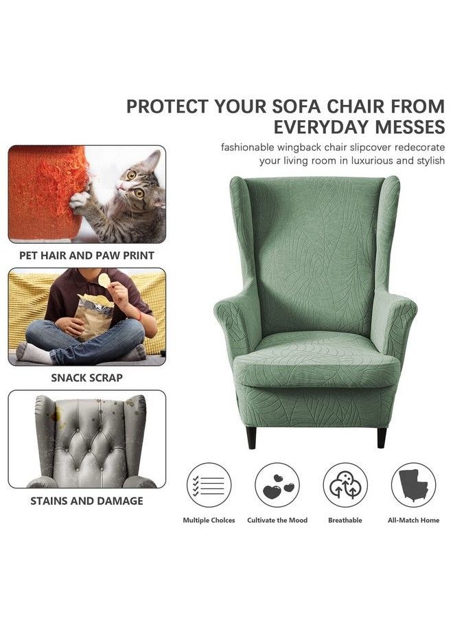 Jian Ya Na Waterproof Wingback Chair Cover Stretch Jacquard Wing Chair Slipcovers 2 Piece Wingback Armchair Sofa Slipcover Super Soft Fabric Furniture Protector With Elastic Bottom For Living Room Bedroom  - Image 5