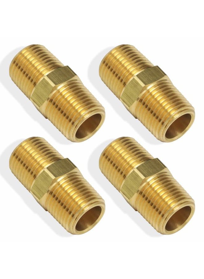 boeray 4pcs 1/4" NPT Male Thread to 1/4" NPT Male Thread Brass Pipe Hose Fitting Straight Hex Fast Coupler Adapter - Image 1