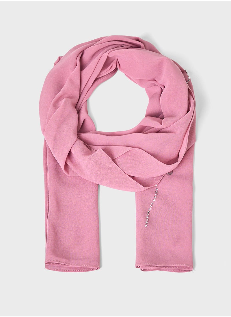 Khizana Floral Diamante  Long Hijab Scarf  - Image 1