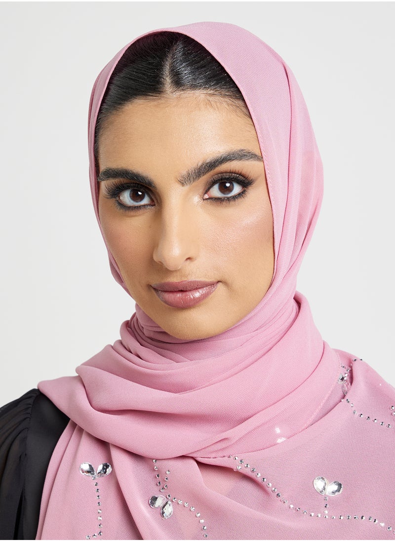 Khizana Floral Diamante  Long Hijab Scarf  - Image 3
