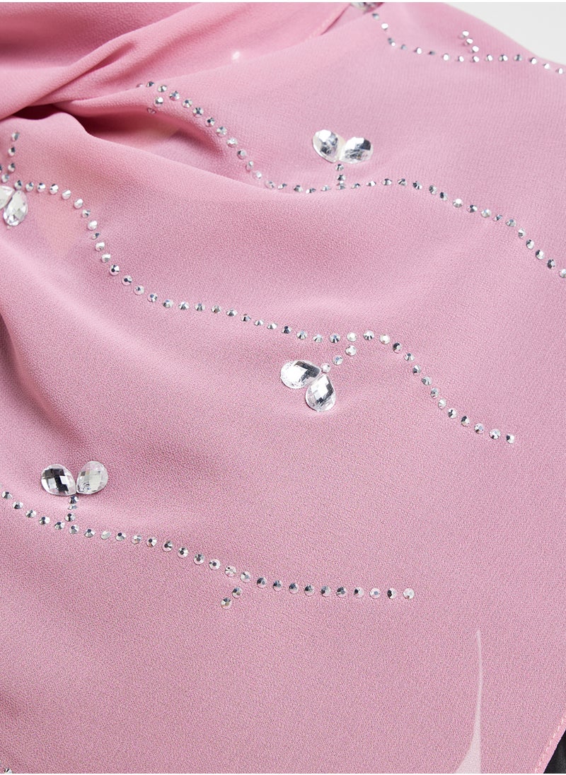 Khizana Floral Diamante  Long Hijab Scarf  - Image 4