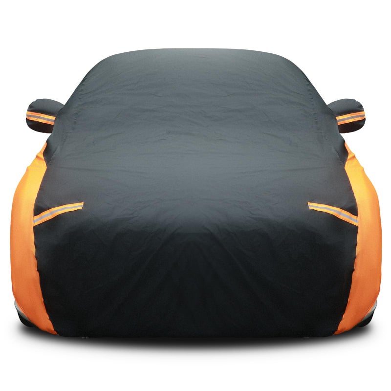 Riakrum Full Car Cover Waterproof Most Weather for Automobiles Outdoor Full Cover Rain UV Protection Sun Scratch Resistant Windproof Fit Sedan Length 185193 70 HBlack Orange