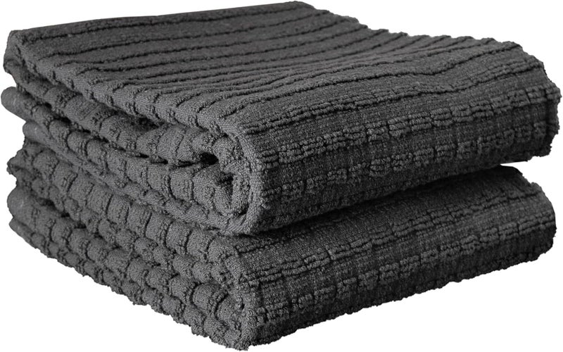 Ritz Royale Collection 100% Combed Terry Cotton, Highly Absorbent, Oversized, Kitchen Towel Set, 28" x 18", 2-Pack, Solid Graphite - Image 1