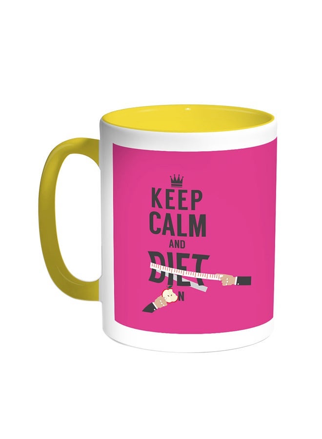 RYN Keep Calm And Diet Printed Coffee Mug Yellow/White 11ounce