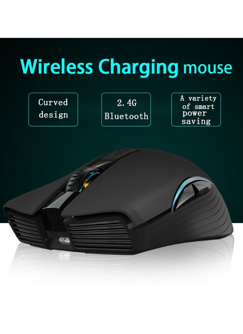 أوجوروس ماوس كمبيوتر قابل للشحن ثنائي الوضع بلوتوث + ماوس USB لاسلكي 2.4 جيجا هرتز 2400 ديسيبل متوحد الخواص ماوس ألعاب بصري لأجهزة الكمبيوتر المحمول (أسود)  - Image 3