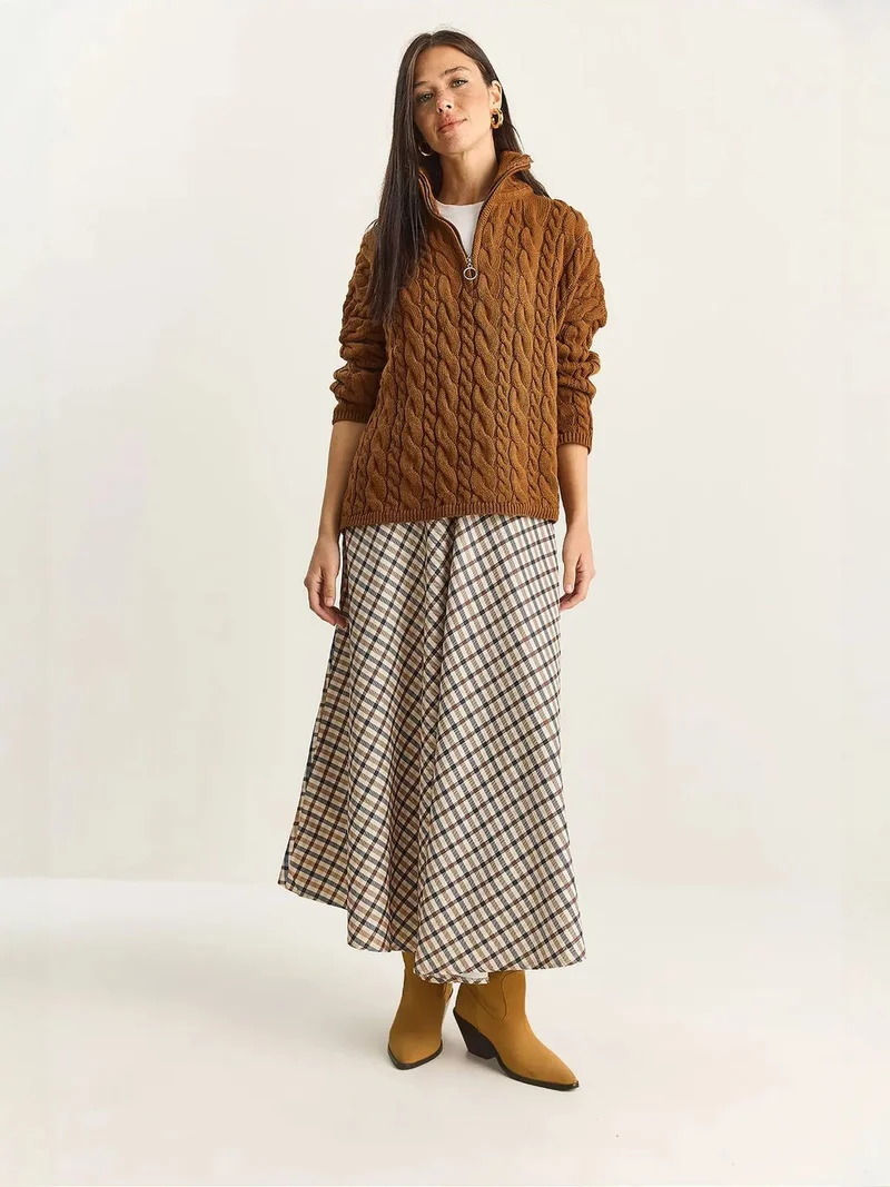 بيانكو لوتشي LUCCI Plaid Patterned High Waist Maxi Skirt