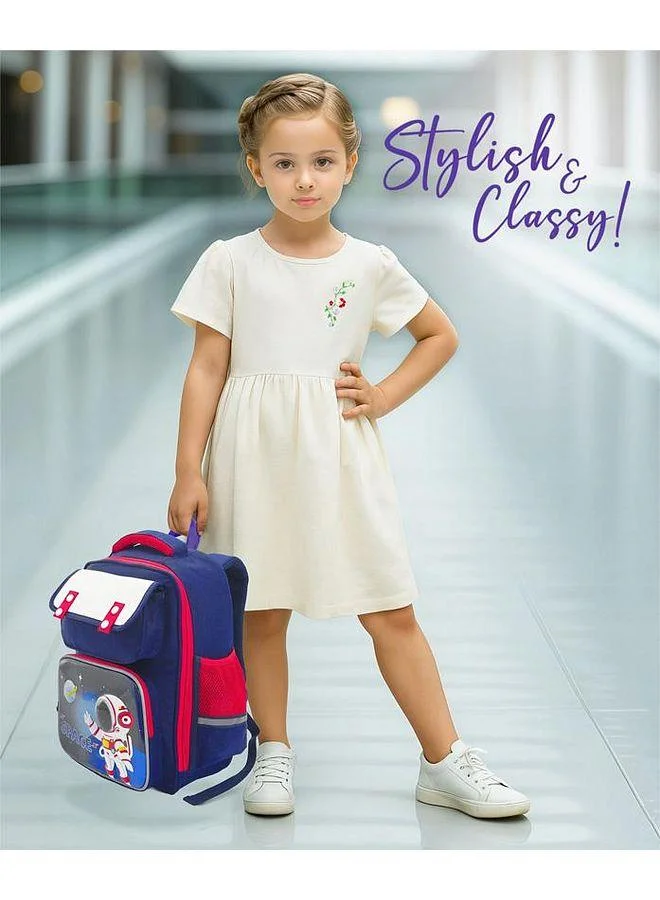 Bonfino Bonfino Space Astronaut  School Bag, Comfortable Padded Straps, Adjustable Fit, Lightweight and Spacious, 8 Years+, Blue and Red - 17 Inches