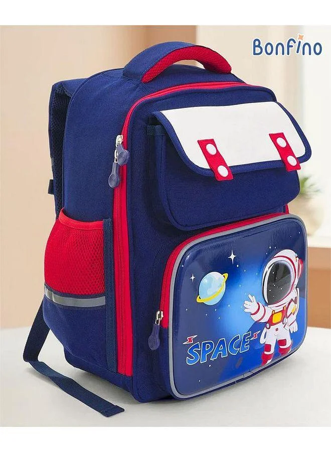 Bonfino Bonfino Space Astronaut  School Bag, Comfortable Padded Straps, Adjustable Fit, Lightweight and Spacious, 8 Years+, Blue and Red - 17 Inches
