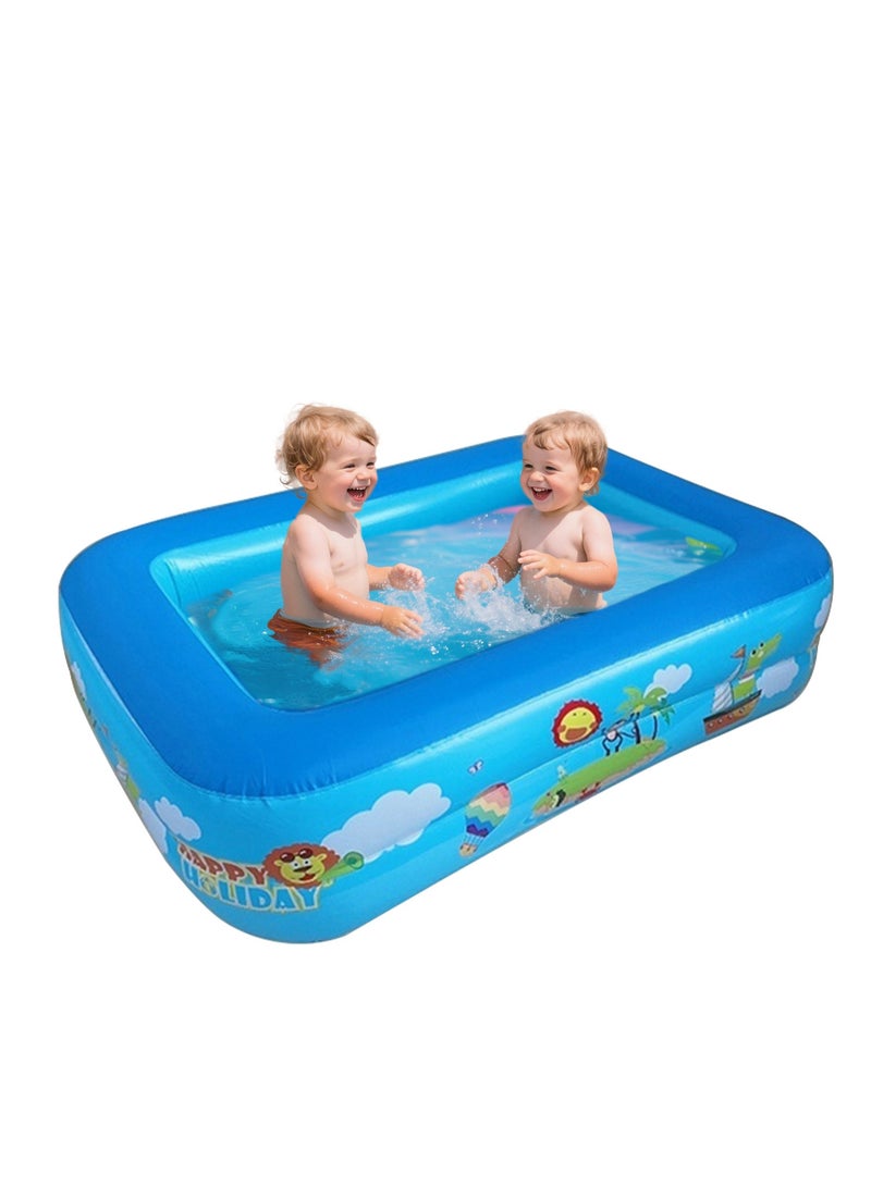ACYYH Inflatable Family Swimming Pool, Rectangular Design with Fun Cartoon Print, Blue - Image 1