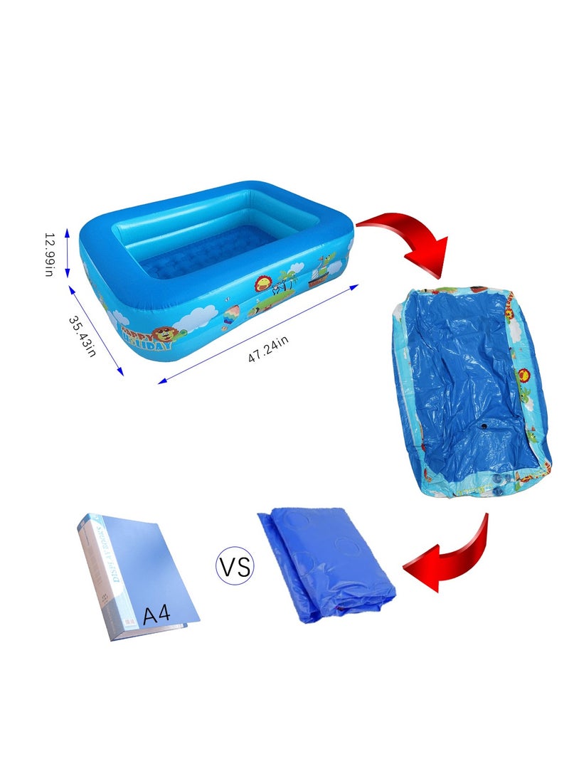 ACYYH Inflatable Family Swimming Pool, Rectangular Design with Fun Cartoon Print, Blue - Image 2