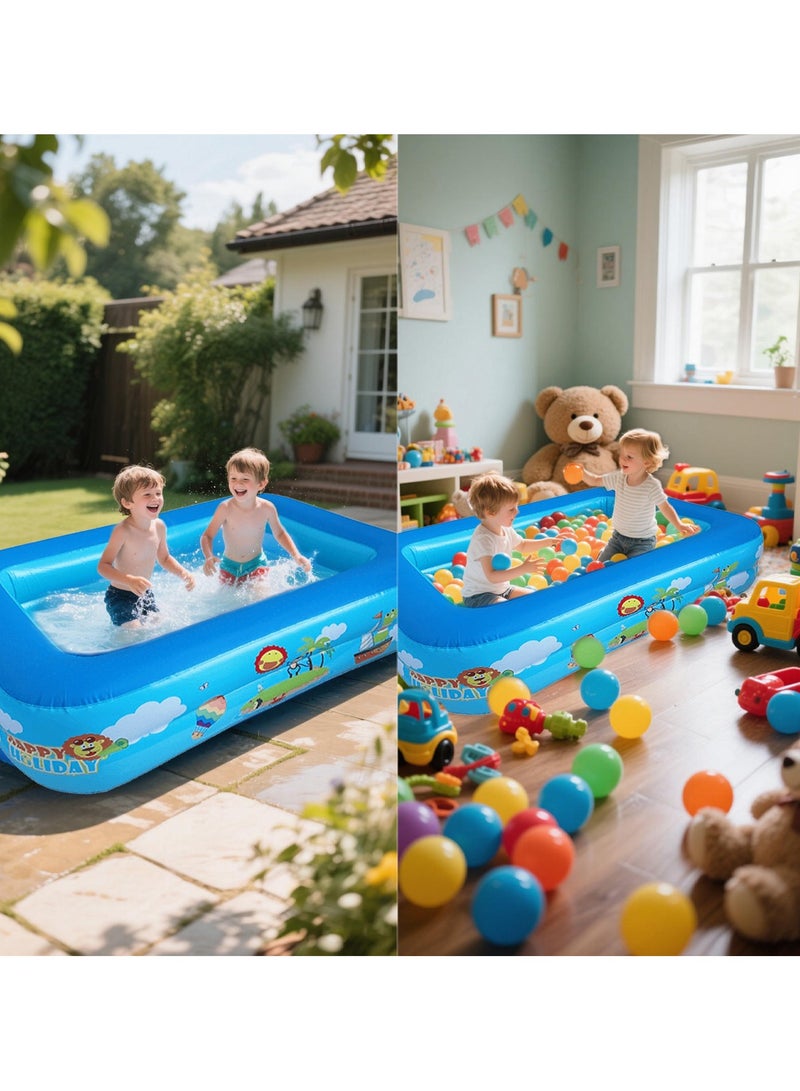 ACYYH Inflatable Family Swimming Pool, Rectangular Design with Fun Cartoon Print, Blue - Image 3