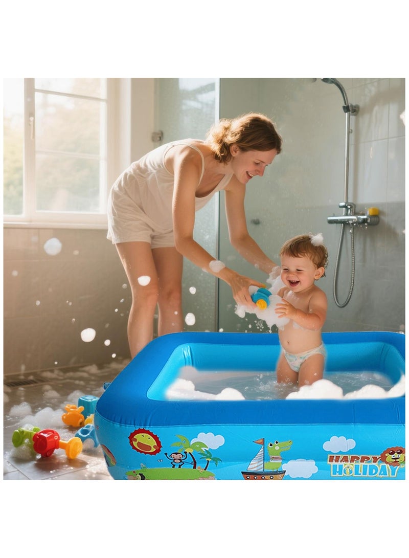 ACYYH Inflatable Family Swimming Pool, Rectangular Design with Fun Cartoon Print, Blue - Image 4