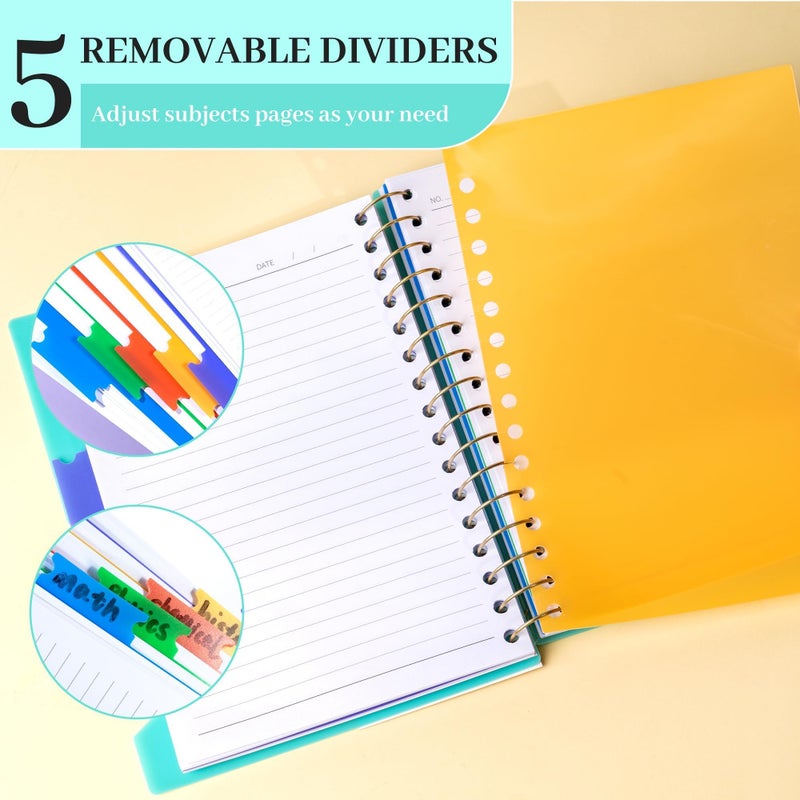 CAGIE Spiral Notebooks for School Work with Removable Dividers Tabs, Small A5 5 Subject Notebook College Ruled, Lined Journaling Notebook for Women Men Writing, Black - Image 3