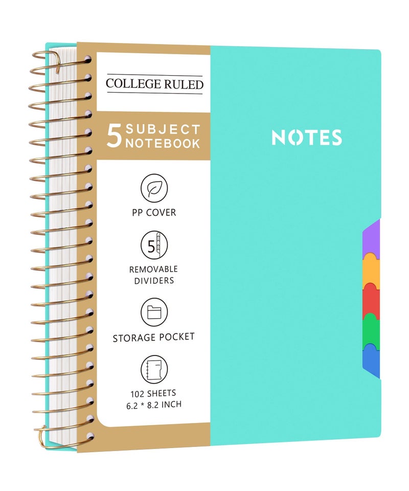 CAGIE Spiral Notebooks for School Work with Removable Dividers Tabs, Small A5 5 Subject Notebook College Ruled, Lined Journaling Notebook for Women Men Writing, Black - Image 1
