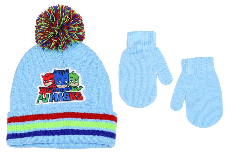 PJMASKS PJ Masks Toddler Boy's Embroidered Winter Hat and Mittens Set, 2-4T, Sky Blue - Image 5