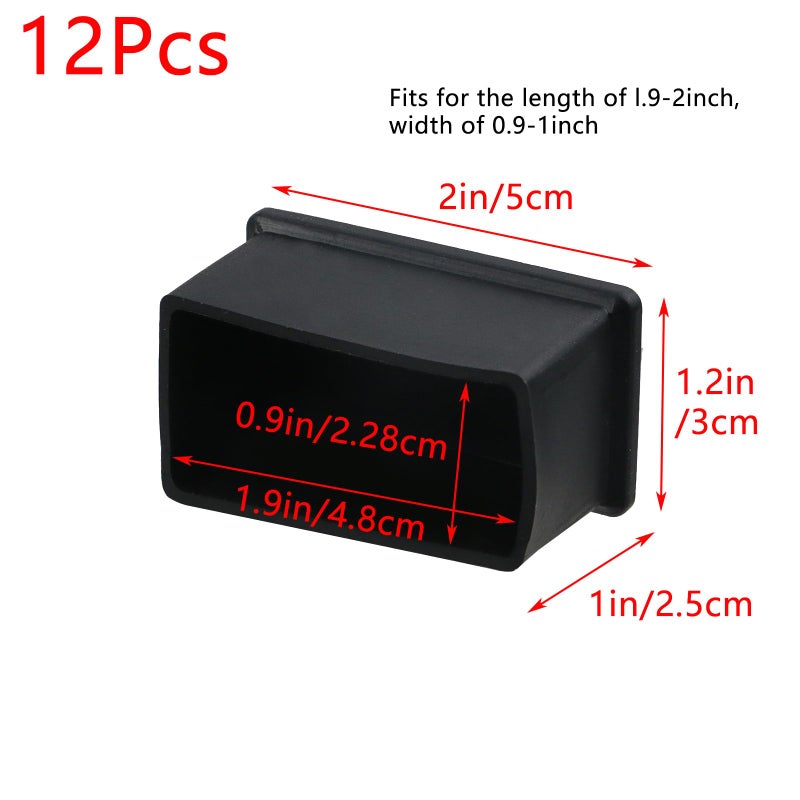 Geesatis 12 PCS 2" X 1" Rubber Furniture Feet Cover, Table Chair Leg Cover, Hardwood Floor Protector, Double Thickness, Black, PVC, Rectangle - Image 2