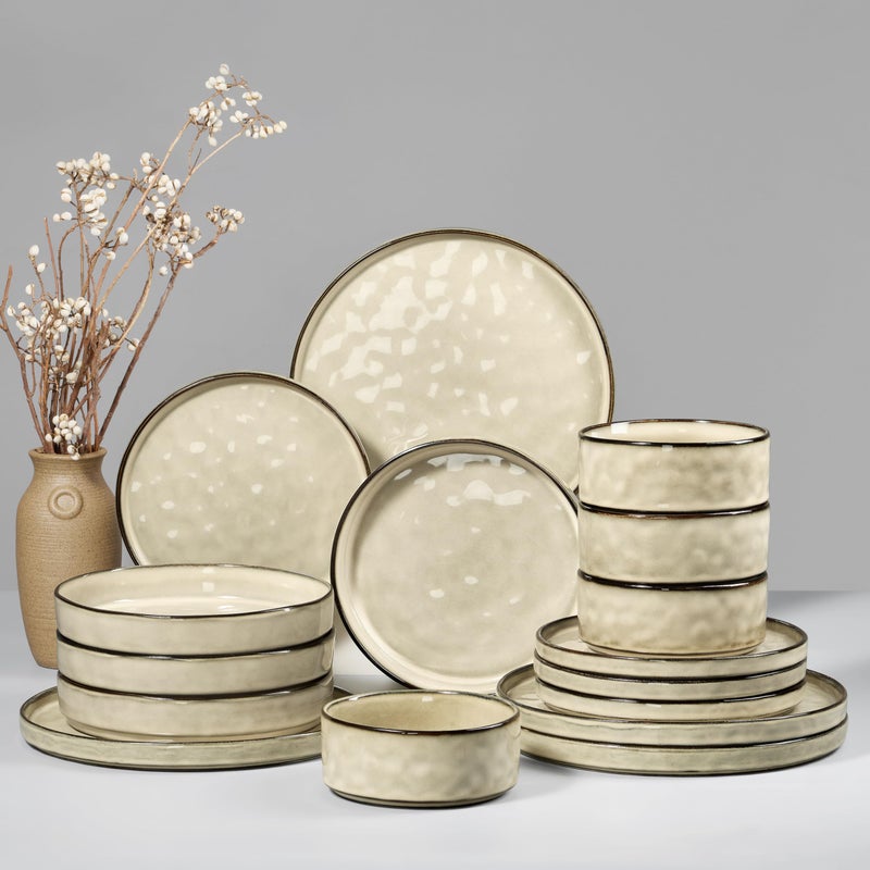 HaWare Dinnerware Sets, 16-Piece Plates and Bowls Set, Stoneware Dish Set for 4, Ceramic Dishware Set for Pasta Cereal, Chip and Scratch Resistant, Microwave and Dishwasher Safe, Saturn Khaki - Image 1