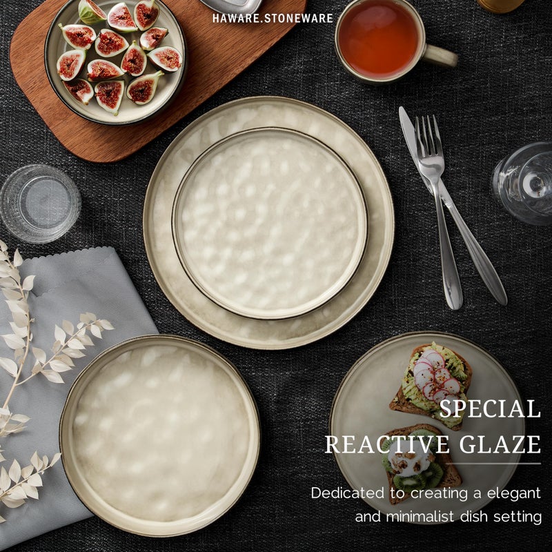 HaWare Dinnerware Sets, 16-Piece Plates and Bowls Set, Stoneware Dish Set for 4, Ceramic Dishware Set for Pasta Cereal, Chip and Scratch Resistant, Microwave and Dishwasher Safe, Saturn Khaki - Image 4