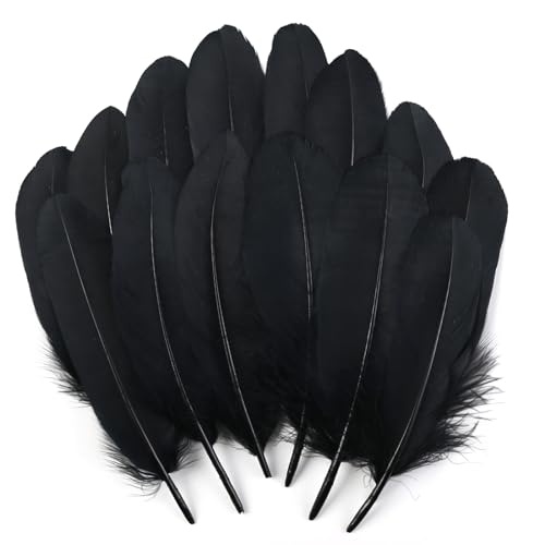 THARAHT 120pcs Black Goose Feathers Natural Bulk 6-8 inch 15-20cm for Crafts DIY Cosplay Wedding Party Halloween Decoration Goose Nagoire Feathers - Image 1