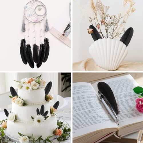 THARAHT 120pcs Black Goose Feathers Natural Bulk 6-8 inch 15-20cm for Crafts DIY Cosplay Wedding Party Halloween Decoration Goose Nagoire Feathers - Image 5