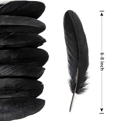 THARAHT 120pcs Black Goose Feathers Natural Bulk 6-8 inch 15-20cm for Crafts DIY Cosplay Wedding Party Halloween Decoration Goose Nagoire Feathers - Image 2