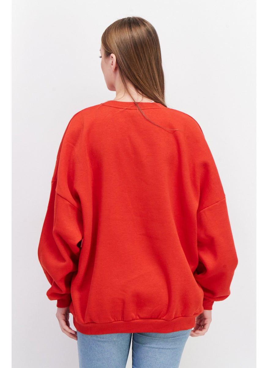 Don't Call Me Jennyfer Women Oversized Pull Over Long Sleeve Sweatshirts, Red  - Image 3
