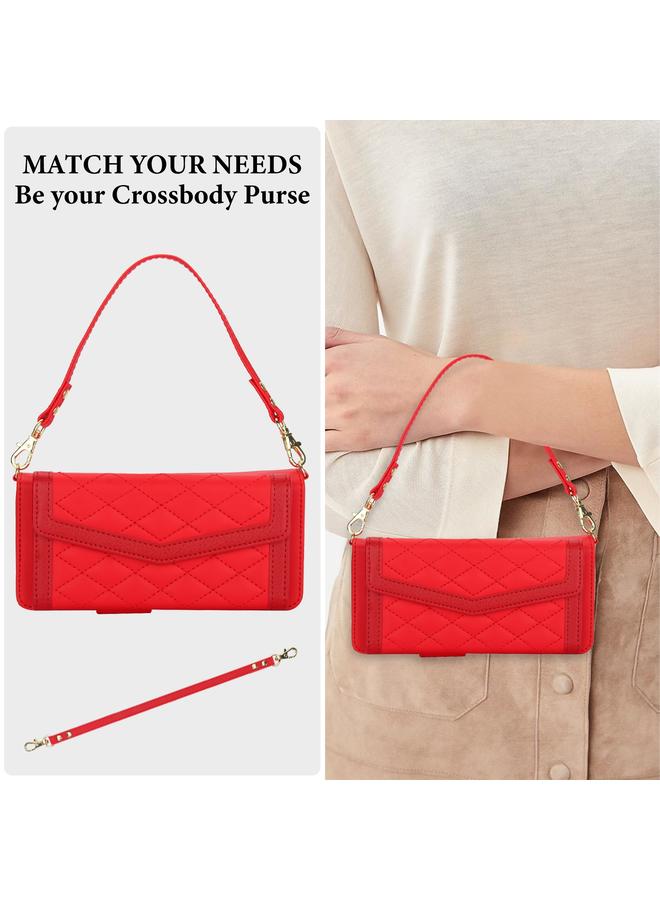 اس-توب جراب لهاتف Samsung Galaxy Z Fold3 5G جراب هاتف بحامل بطاقات من نسيج معيني متشابك مع حبل قصير، غير متضمن قلم - Image 5