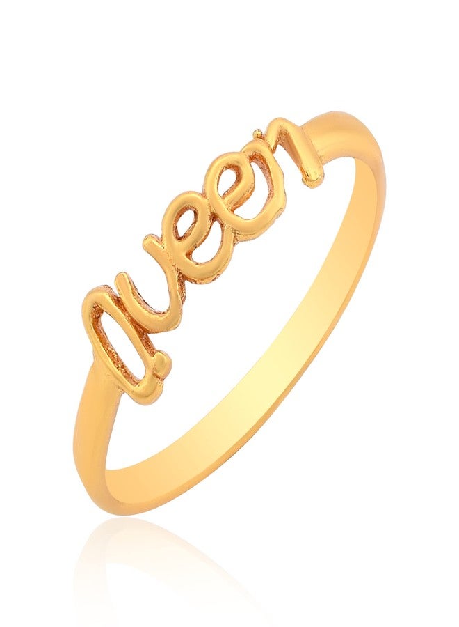 morir Gold Plated Brass Queen Engraved Design Finger Ring Fashion Jewellery Women Girls