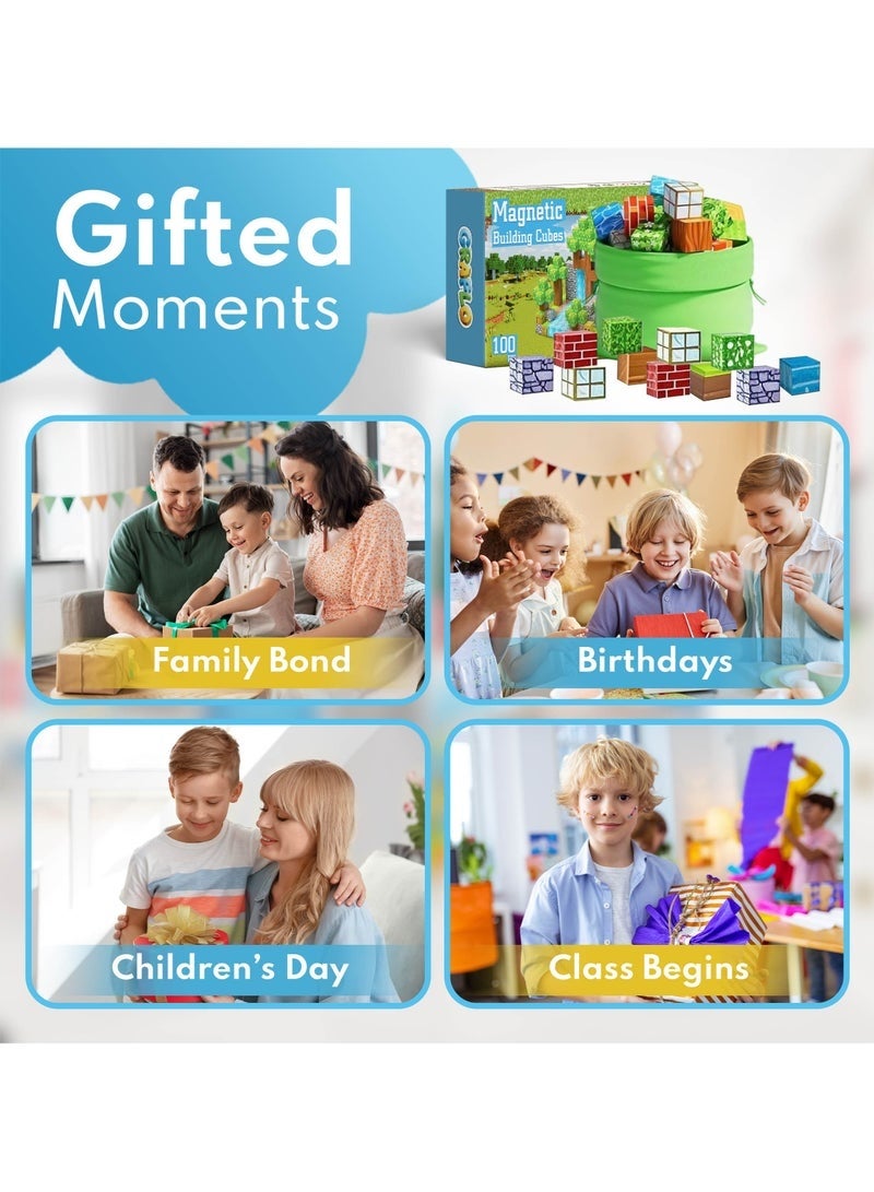 Bukela Magnetic Blocks, 100PCS Magnets Cubes, Magnetic Building Blocks STEM Montessori Sensory Toys for 3 4 5 6 7 8-13 Year Old Boys Girls Birthday for Kids - Image 3