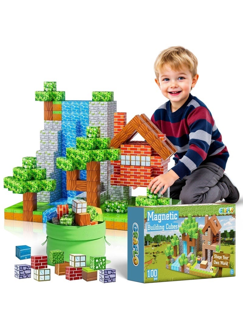 Bukela Magnetic Blocks, 100PCS Magnets Cubes, Magnetic Building Blocks STEM Montessori Sensory Toys for 3 4 5 6 7 8-13 Year Old Boys Girls Birthday for Kids - Image 1