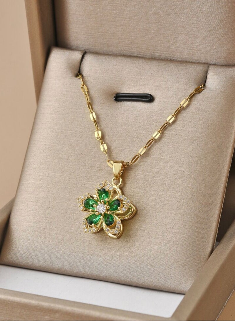 نون-شى سلسال نسائي مصنوع من الاستانلس ستيل مطلي باللون الذهبي عيار 18 ومرصع بالزركون - Image 1