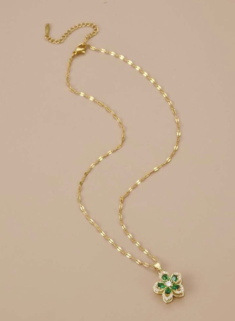 نون-شى سلسال نسائي مصنوع من الاستانلس ستيل مطلي باللون الذهبي عيار 18 ومرصع بالزركون - Image 2