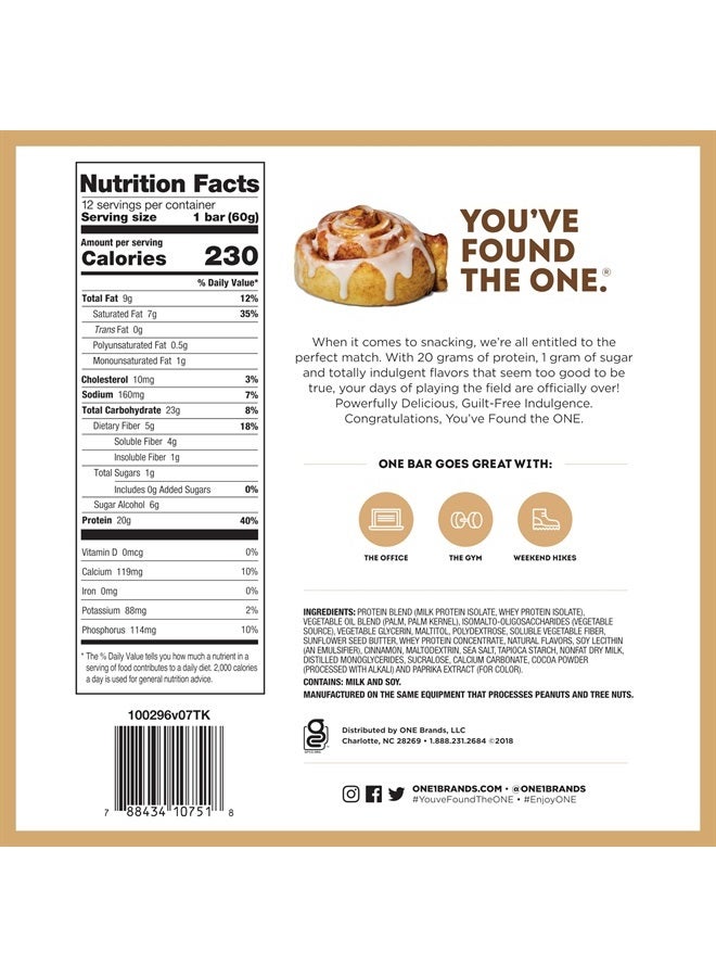 One Protein Bars, Cinnamon Roll, Gluten Free Protein Bars with 20g Protein and Only 1g Sugar, Guilt-Free Snacking for High Protein Diets, 2.12 oz (12 Count) - Image 5
