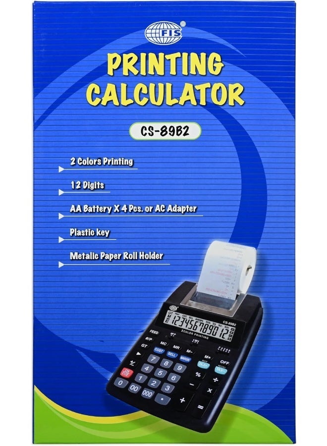 FIS 2 Color Printing Calculator with Paper Roll & AC Adapter, 12 Digits, Black - Image 5