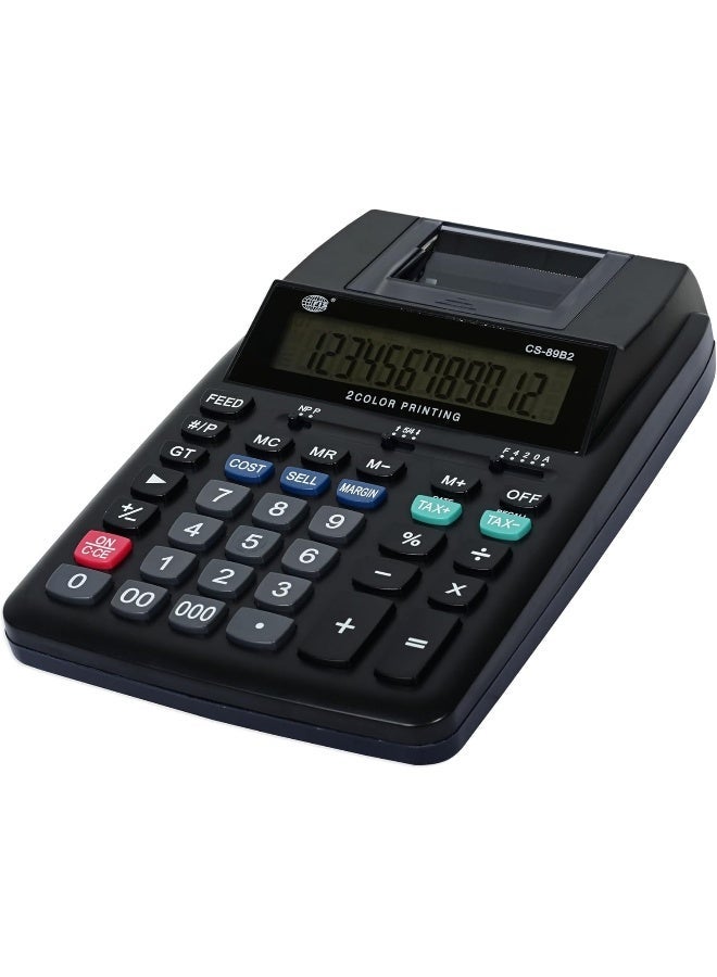 FIS 2 Color Printing Calculator with Paper Roll & AC Adapter, 12 Digits, Black - Image 1