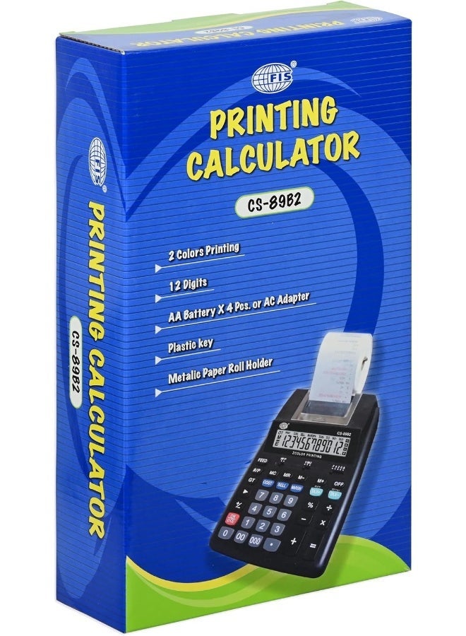 FIS 2 Color Printing Calculator with Paper Roll & AC Adapter, 12 Digits, Black - Image 2