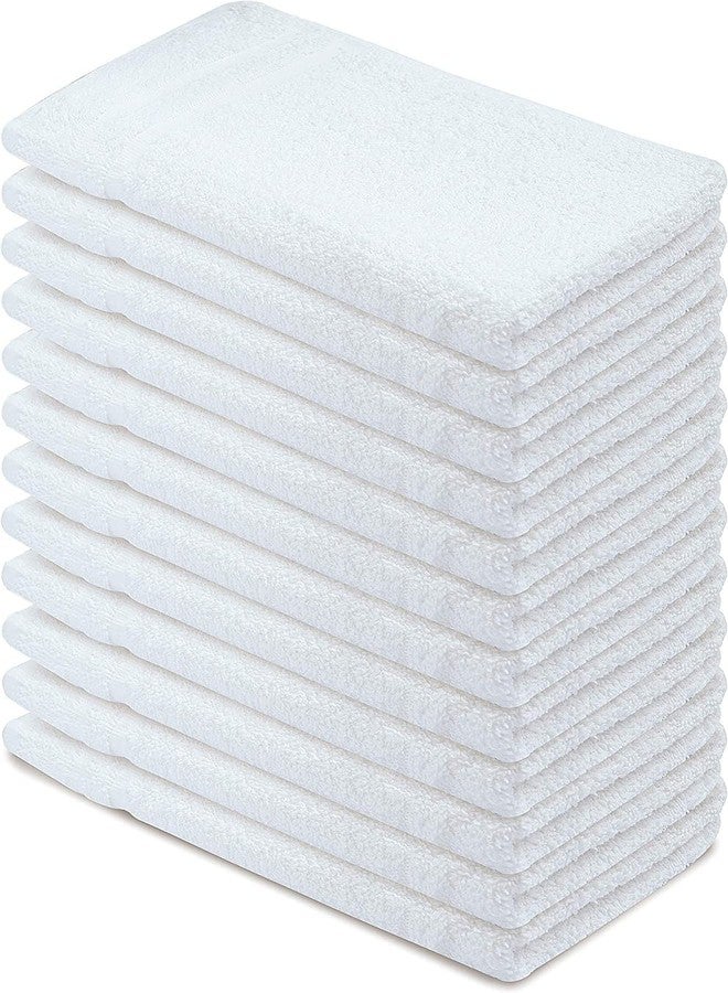 Textila Basic Hand Towels 16x26 Inches - Pack of 12 - White Color - Soft and Absorbent Multipurpose Cotton Towels for Bathroom, Spa, Gym, Salon, Hotel, and Everyday Use - Image 1